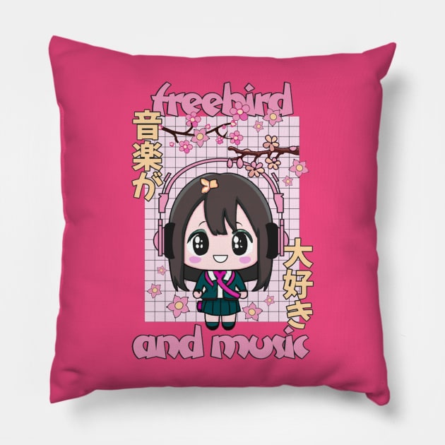 freebird anime and music Pillow by Kami Sayang Sama Jamsah