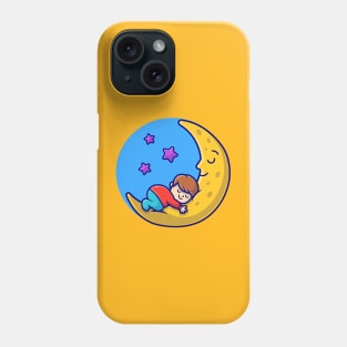 Cute Boy And Cute Moon Sleeping Cartoon Vector Icon Illustration Phone Case