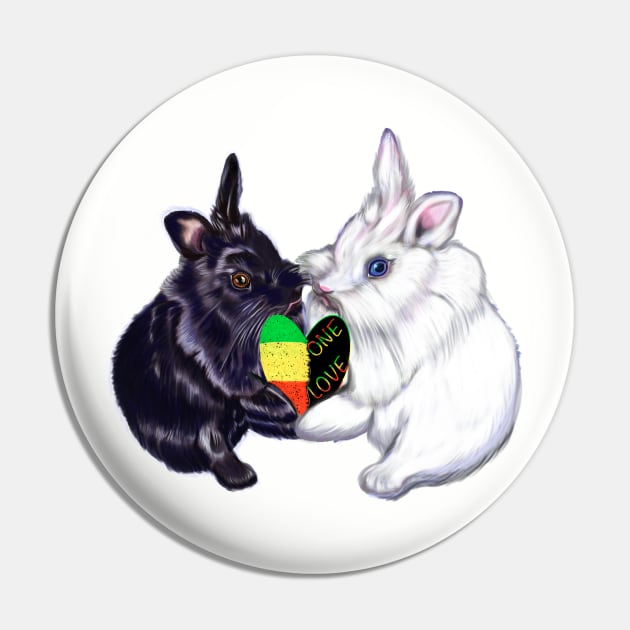 Reggae bunnies - bunny rabbits holding a love heart shape - pair of cute furry ebony and snow colored coloured lionhead bunny rabbit Pin by Artonmytee