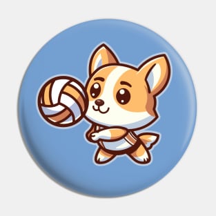 Cute Corgi Volleyball Player Pin