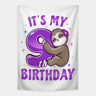 Its My 9th Birthday Girls Sloth Tapestry