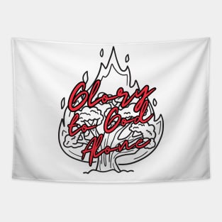 Glory to God Alone burning bush red design Tapestry