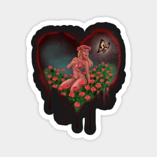 LOVE HEART with BUTTERFLY and ROSES - Graffiti Style (Black) Magnet