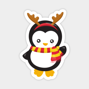 Christmas Penguin, Penguin With Scarf, Antlers Magnet