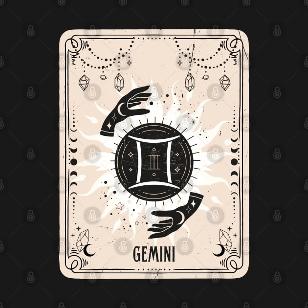 Gemini zodiac symbol card with fortune teller mystic hands. by MonochromeEcho