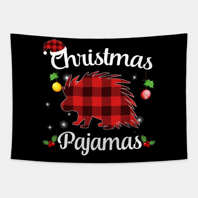 Porcupine Buffalo Plaid Christmas Pajamas Funny Xmas Gift Tapestry by AxelRoldns