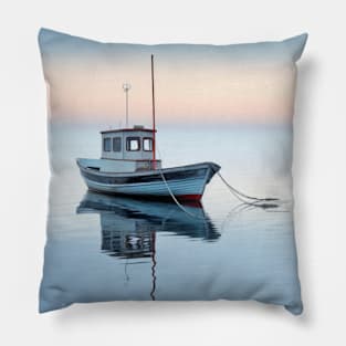 Tranquil Water Boat Serene Landscape Pillow