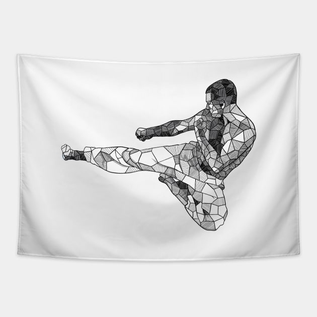 Side Kick Martial Arts Geometric Sketch Art Tapestry by polliadesign