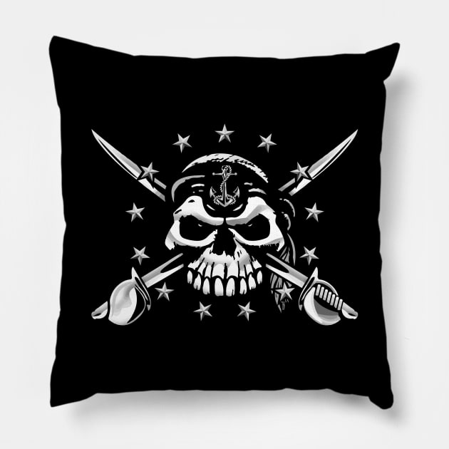 Old Salt Sailor Skull with 13 Stars, Anchor and Crossed Cutlasses Pillow by hobrath