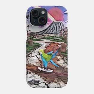 watercolor parrot skateboard time Phone Case