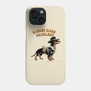 WIENER RIDES PRICELE$$ Black Tan dachshund wearing cowboy hat saddle and scarf Phone Case