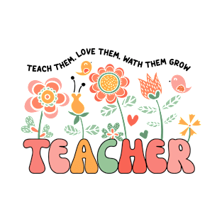 Teach Them Love Flower Back to School Teacher Women T-Shirt