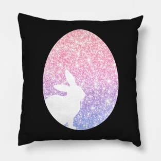 Easter Bunny Silhouette in Pink Purple Ombre Faux Glitter Easter Egg Pillow