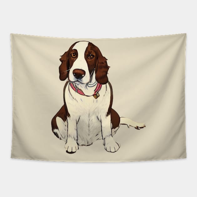 Welsh Springer Spaniel Dog Sitting Watching You Tapestry by Mochabonk