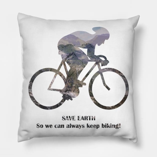 Save Earth, So we can always keep biking Pillow by bamboonomads