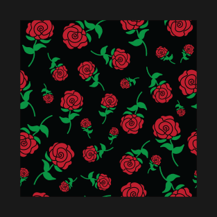 Red Rose Hand Drawn Roses Pattern T-Shirt