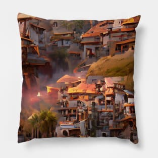 Village of The Scorching Sun Fantasy Art Style Pillow