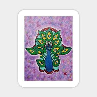 Peacock Hamsa by Harriette Knight Magnet