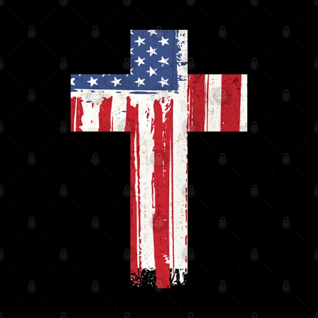 Vintage American Flag Christian Faith Cross T-Shirt by JPDesigns