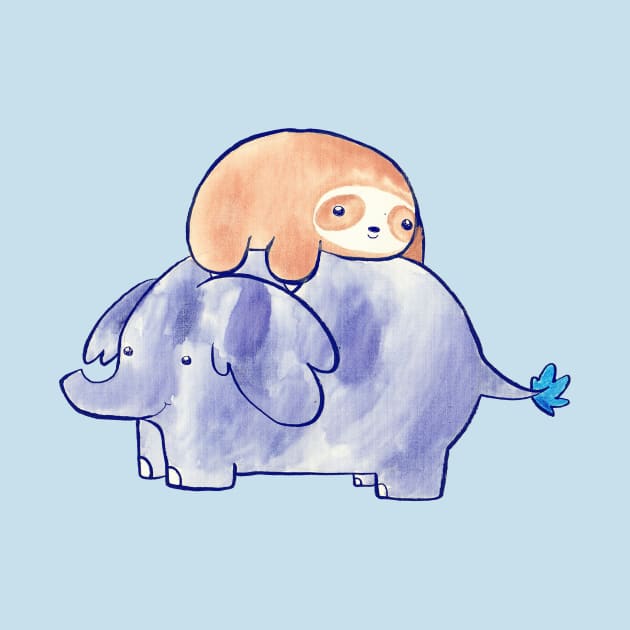 Little Sloth and Elephant Watercolor by saradaboru