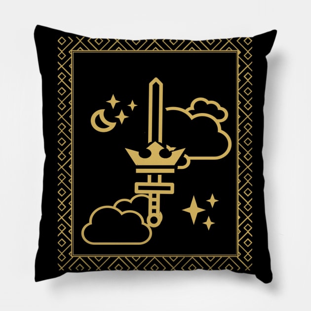 Tarot Card - Ace of Swords - Gold Pillow by ballhard