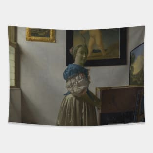 Lady Standing at a Virginal by Jan Vermeer Tapestry