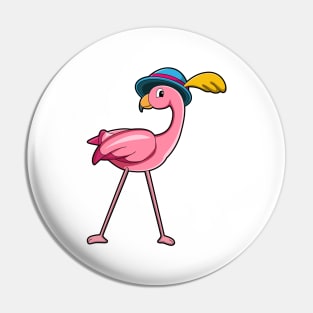 Flamingo with Hat & Feather Pin