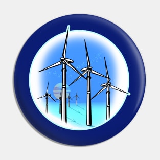 Moonrise Over Ocean Wind Farm Pin