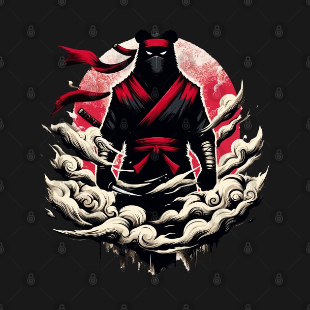 Cool Ninja Bear Japanese Retro Vintage Style by TomFrontierArt