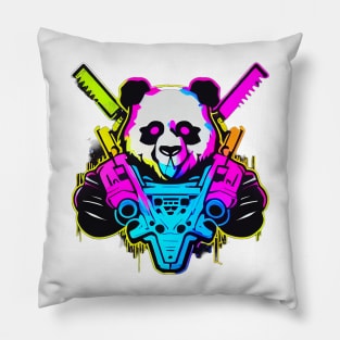 Colorful Cyborg Panda With Guns Pillow