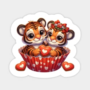 Valentine Tiger Couple In A Cupcake Magnet