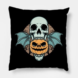 Happy Halloween Skull Bat with Pumpkin Pillow