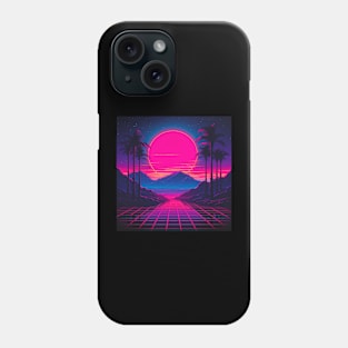 Vaporwave Retrowave Synthwave Vintage Sunset Palm Trees Ocean Mountains Phone Case