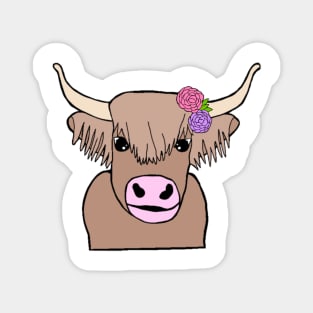 Highland cow with flowers Magnet