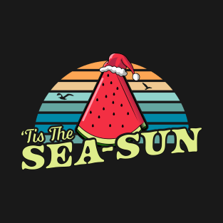 Tis The Sea Sun Watermelon Xmas In July Summer Beach Santa T-Shirt