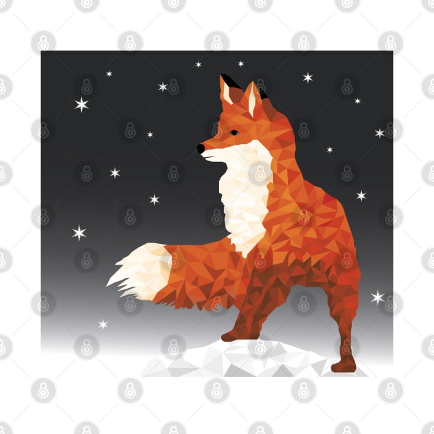 A fox, on a winter night with snowflakes by RomArte