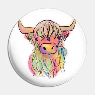 Highland cow rainbow watercolour digital painting Pin