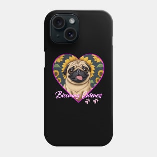 BLOOMING CUTENESS  PUG IN HEART SHAPE WITH SUNFLOWERS Phone Case