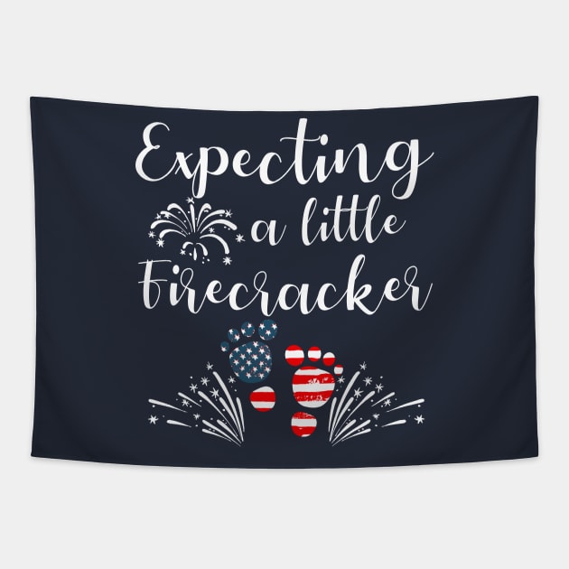 4th Of July Expecting a Little Firecracker Pregnancy Announcement Tapestry by MarYouLi