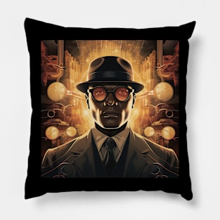 Retro Design Illustration - A Stylish Man in a Jacket and Glasses Brimming with Ideas and Enthusiasm, Inspired by Music. Pillow