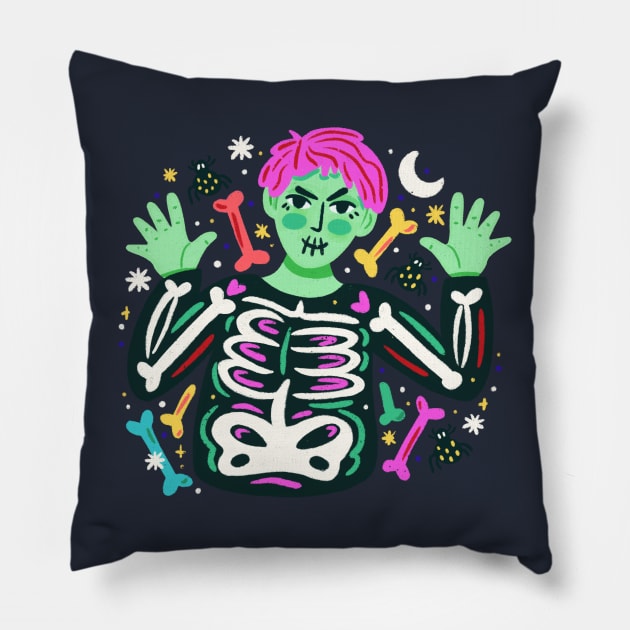 Illustration Zombie With Skeleton Pillow by Mako Design 