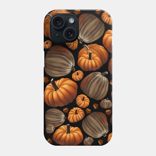 Autumn Pattern with chestnuts, pumpkinsin retro watercolor style, color autumn, orange, green, purple, yellow and Brown Phone Case by Collagedream