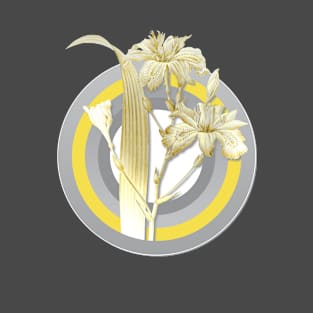 Botanical Illustration Butterfly Flower Iris in Gray and Yellow T-Shirt