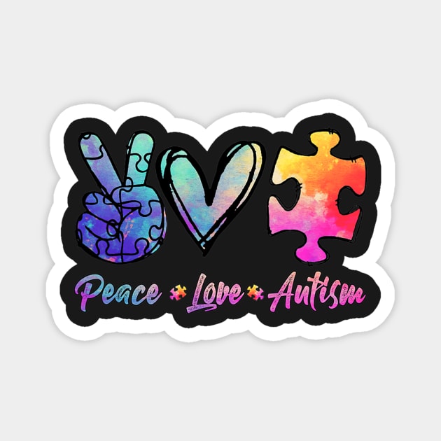 Autism Awarenesss Peace Love Autism Magnet by CarolIrvine