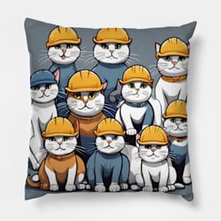 cute group of kittens wearing a hard hat Pillow