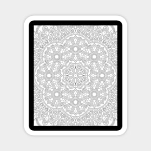 White Over Black Abstract Line Art Flower Pattern Magnet