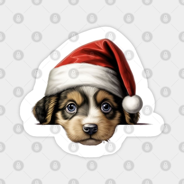 Christmas Peeking Puppy Magnet by Chromatic Fusion Studio