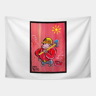 Construction Worker Ape in Hard Hat with Sledgehammer 023 Tapestry