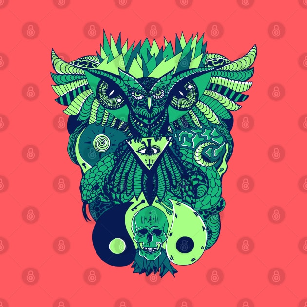 Ngreen Wise Owl And Ageless Skull by kenallouis