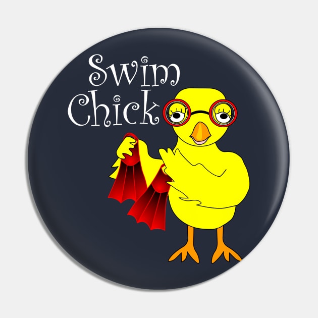 Swim Chick White Text Pin by Barthol Graphics